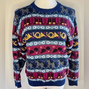 Vintage Colorful Equestrian Patterned Women’s Petite Crewneck Sweater